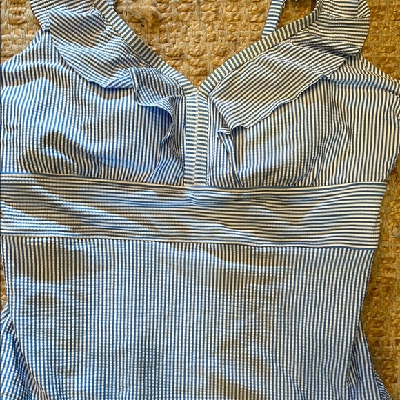 Time and Tru Blue Striped One Piece Swimsuit - Picture 7 of 12